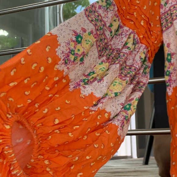 Maeve Anthropologie Ceresco Orange Floral V-Neck Long Sleeve Peasant Top… - Picture 7 of 9